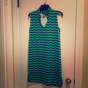 Great summer dress. Navy and green stripe.